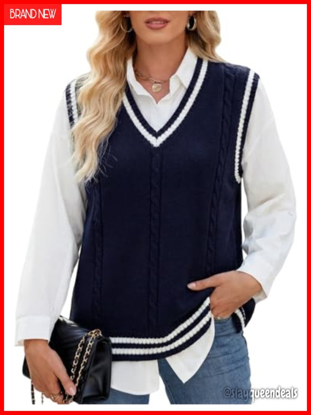 Womens Sweater Vest V Neck Sleeveless Knitted Pullover School Uniform JK Top